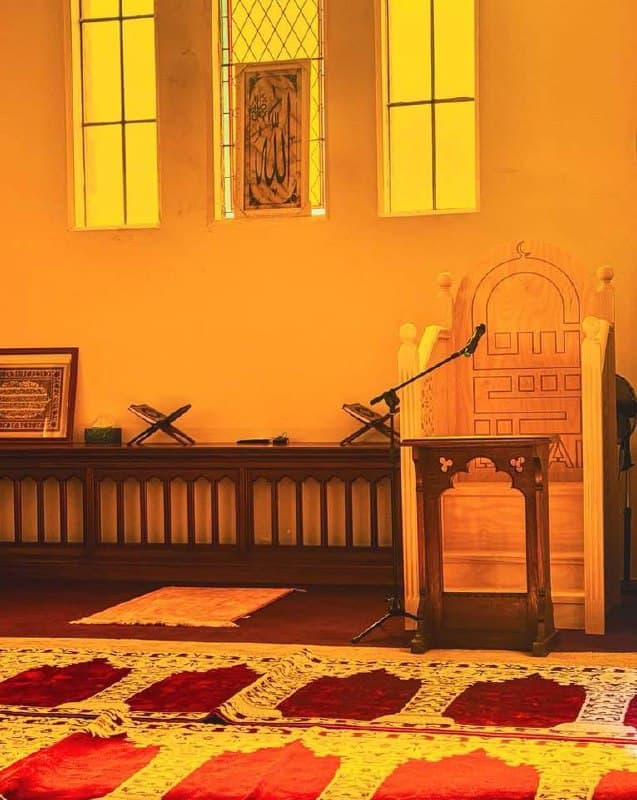 Minbar installed in mosque prayer space